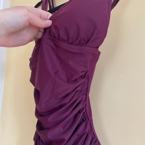 NWT J. Crew Ruched V-Neck One-Piece Swimsuit in Iris Purple Sz 2 - Picture 3 of 10